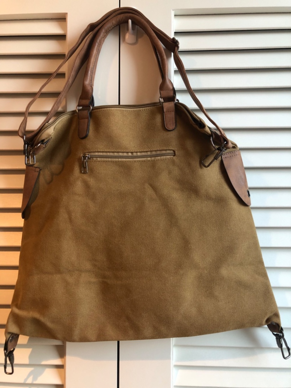 NWOT Vintage Paris Passport Stamp Canvas Tote in Olive Green - Picture 2 of 7